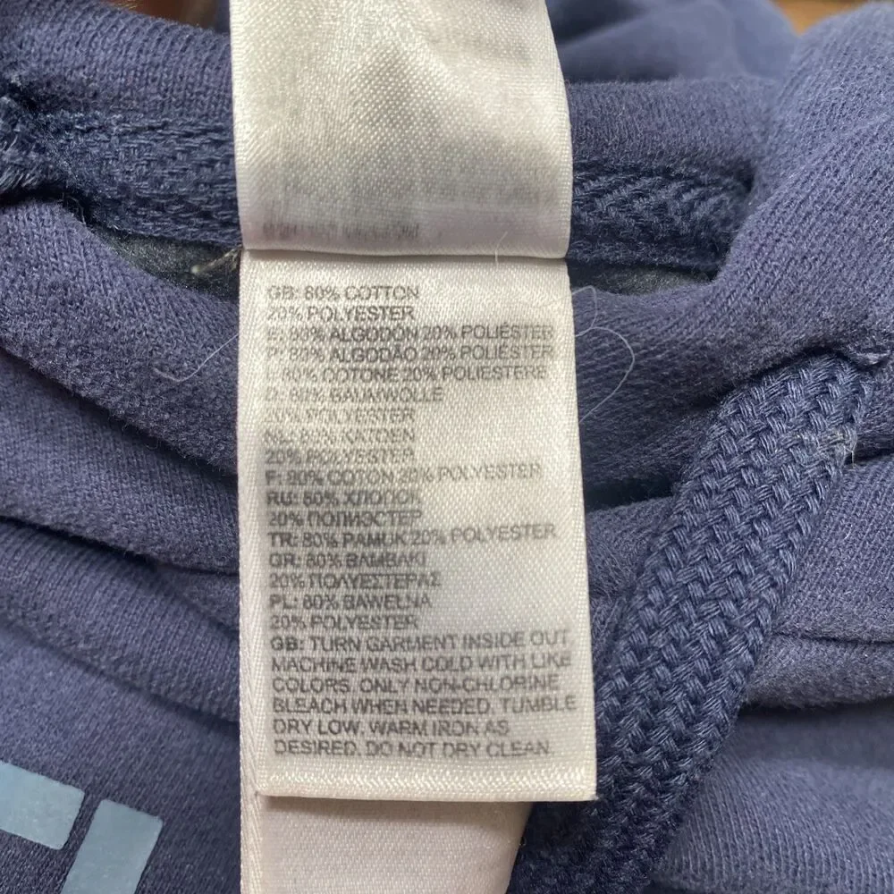 North Face Hoodie Mens Medium Blue Spell Out Fleece Hooded Pullover Sweatshirt
